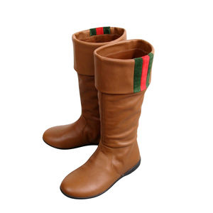 Gucci Kids Brown Leather Boots With Web Detail 285230 (27 G / 10.5 US)